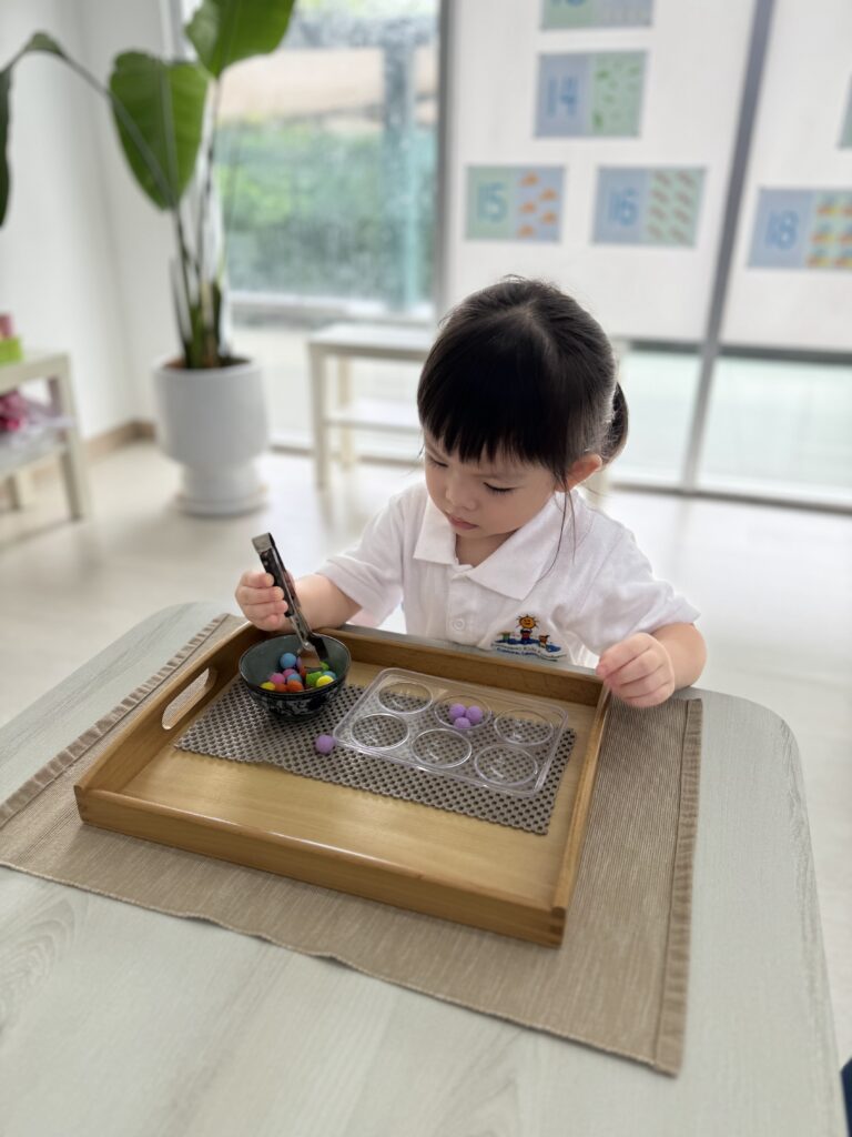 Montessori Kids Academy Transferring Using Tong